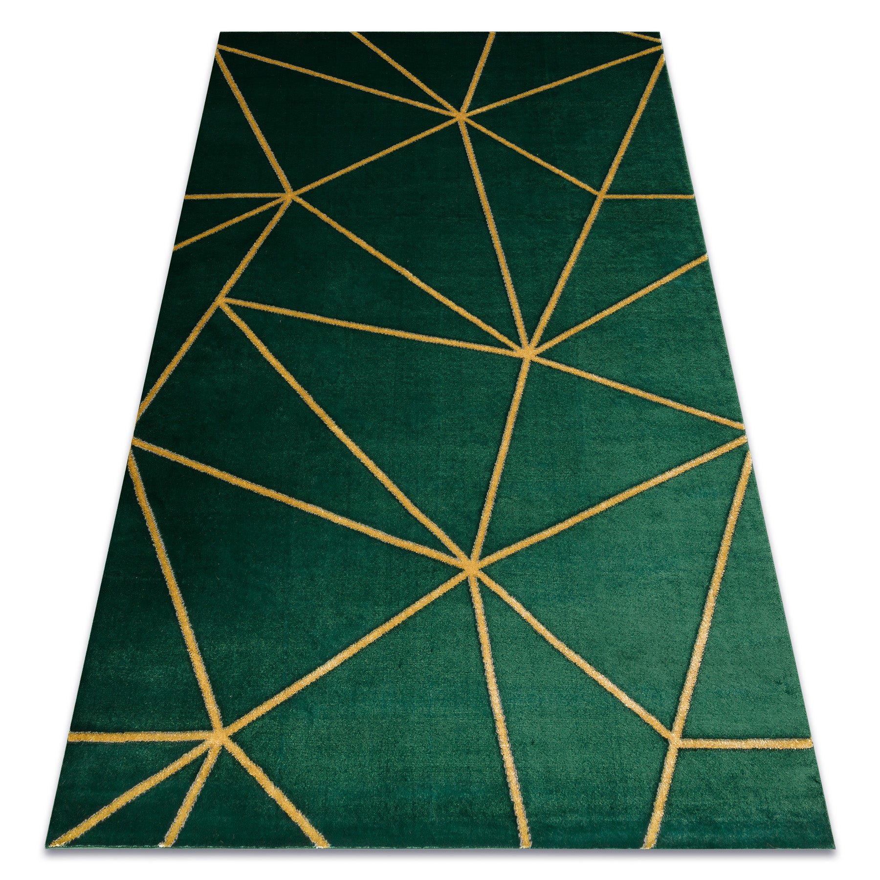 Alfombra emerald exclusivo 1013 glamour, elegante geométrico botella verde / oro 120x170 cm