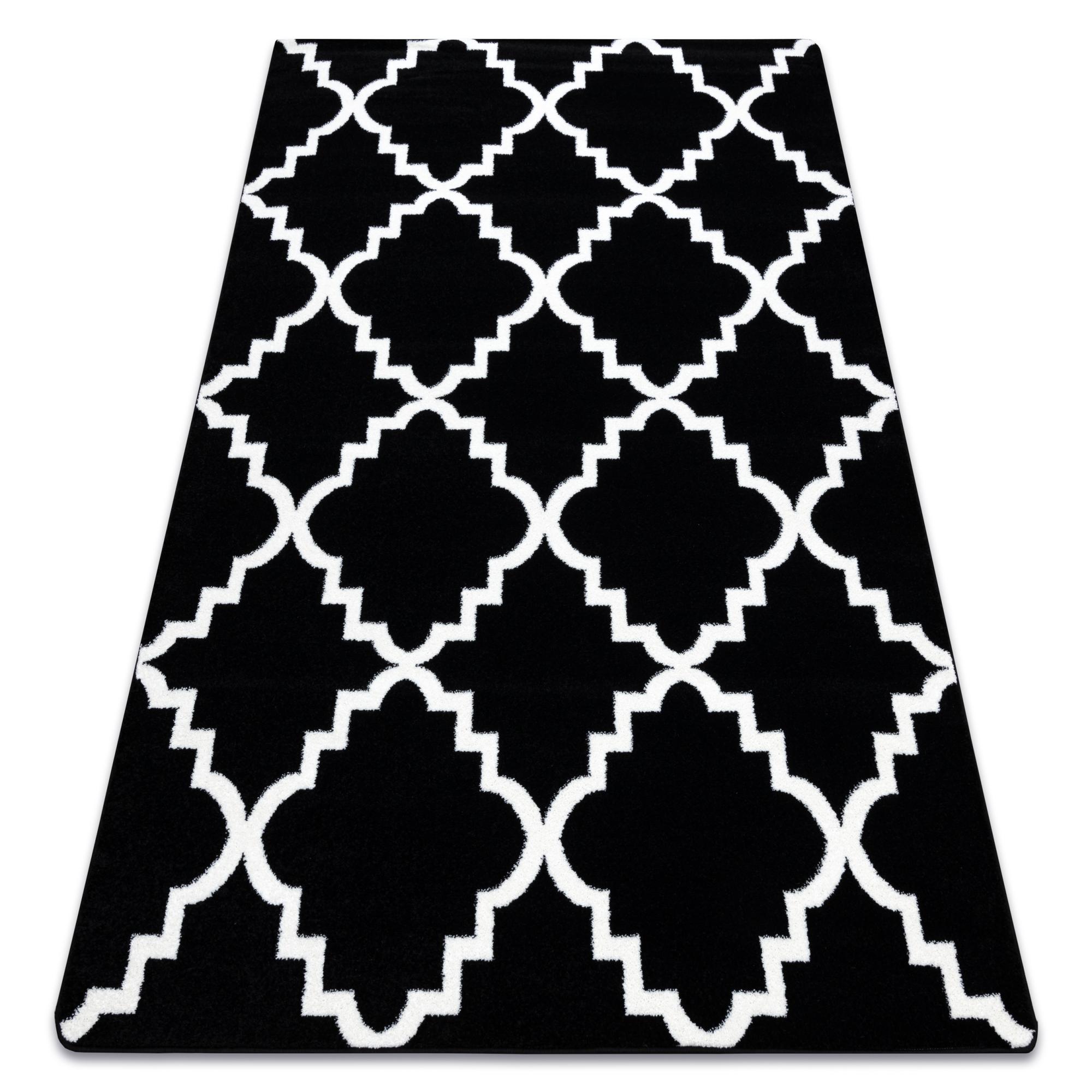 Alfombra sketch - f343 negro/crema enrejado trébol marroquí 200x290 cm
