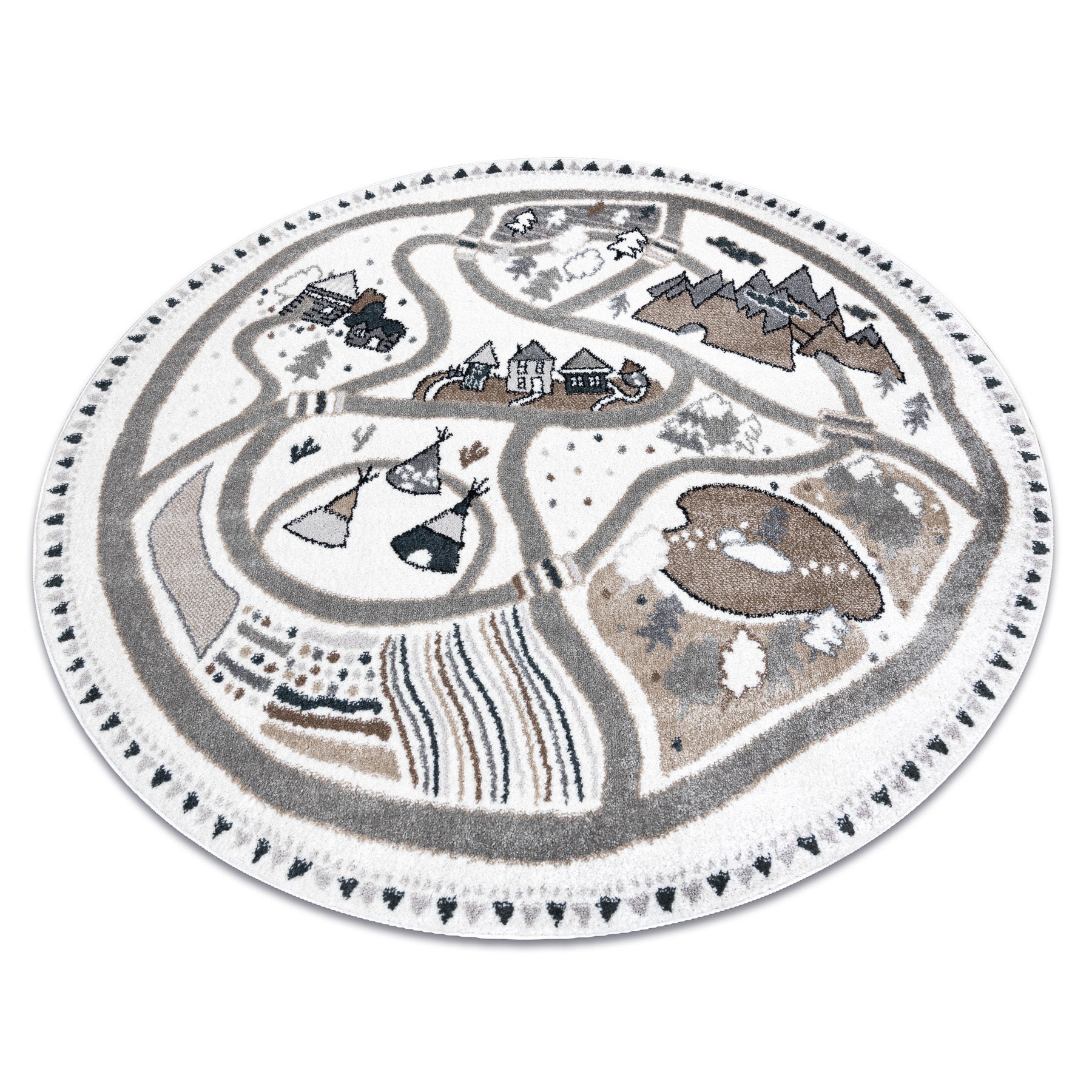 Alfombra fun land para niños, la aldea, calles, circulo - crema circulo 160 cm