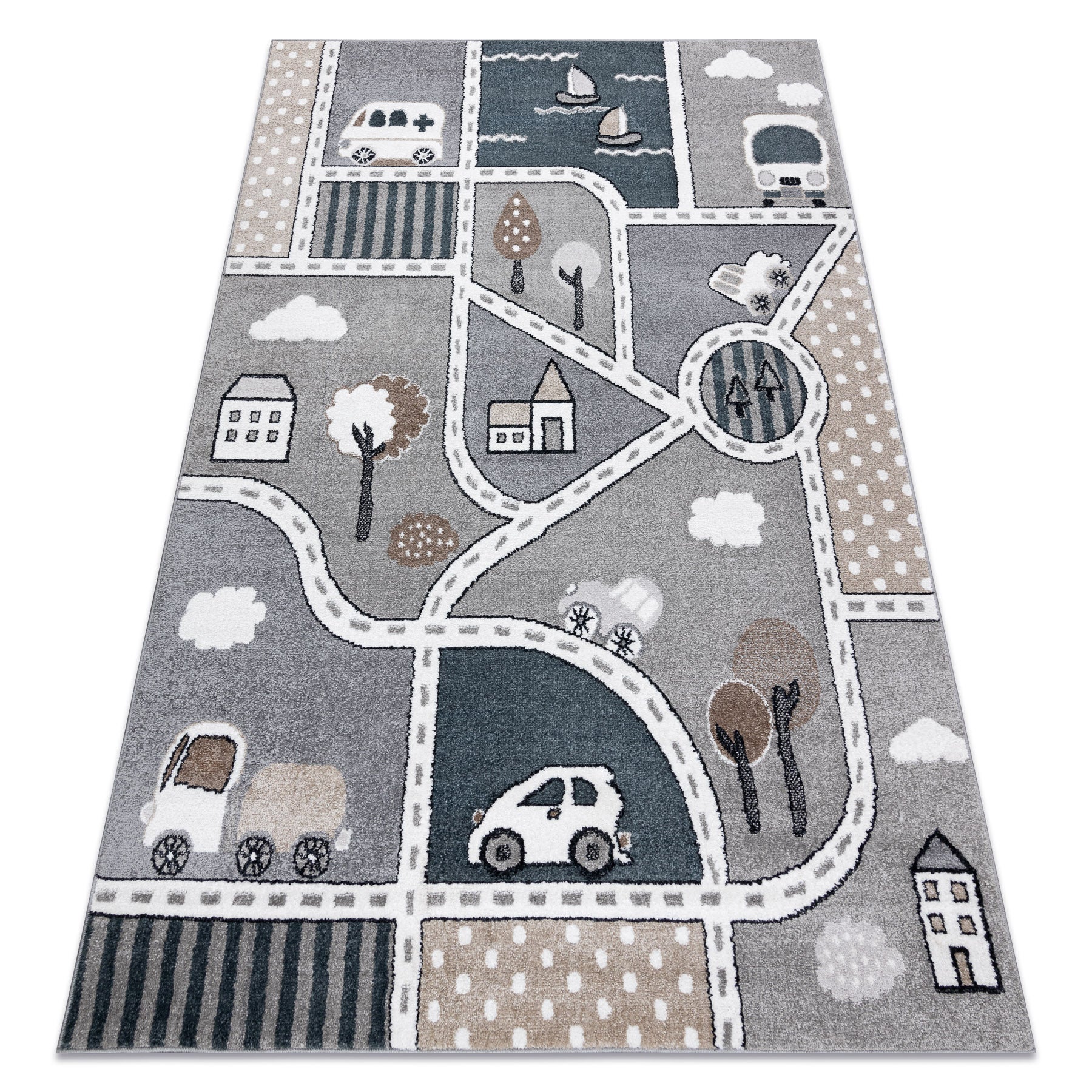 Tappeto FUN Strade per bambini, strada, cittadino grigio 280x370 cm