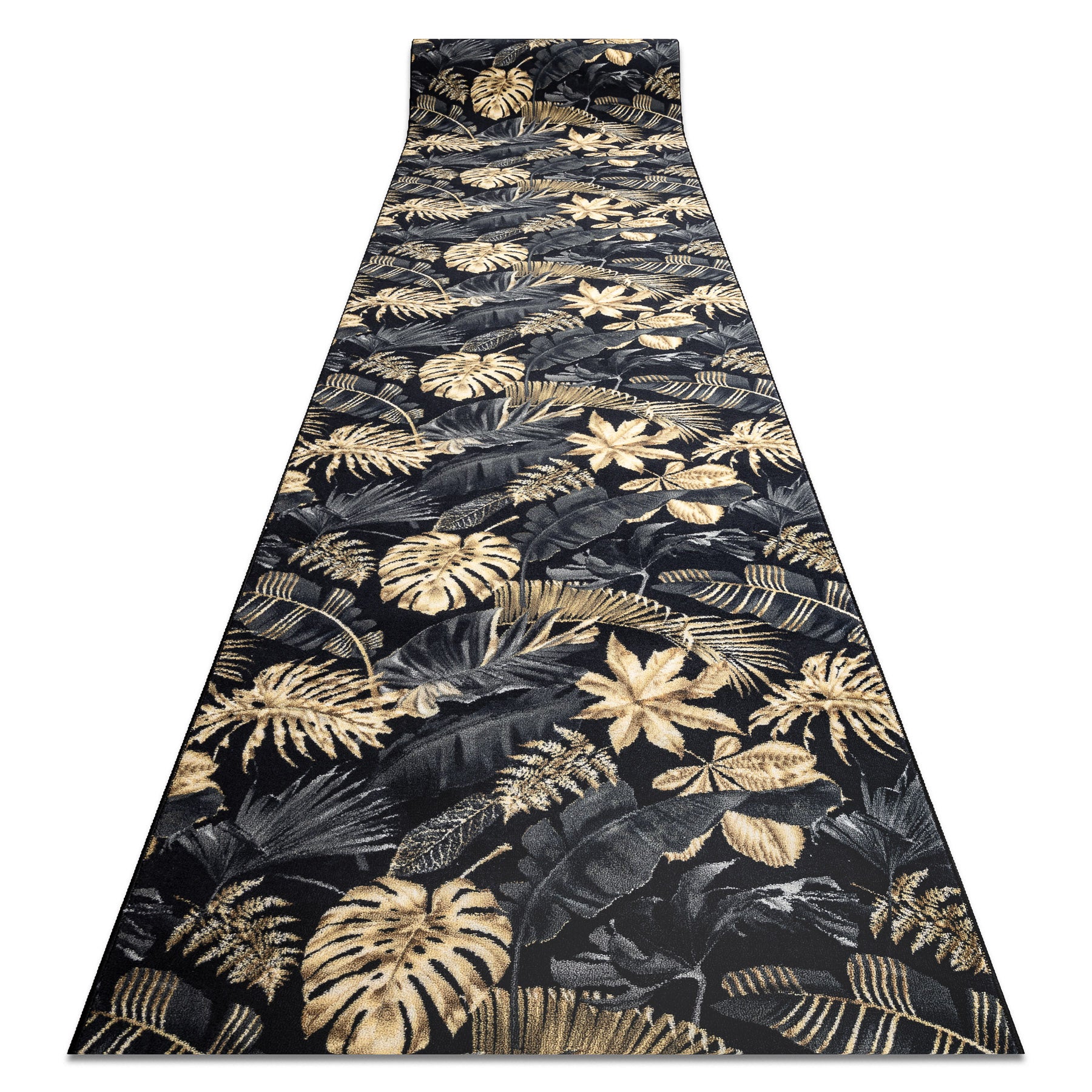 Alfombra de pasillo con refuerzo de goma monstera hojas, oro 67 cm 67x370 cm