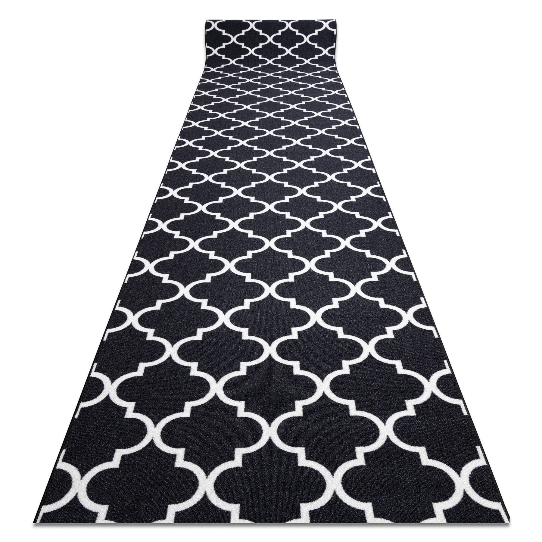 Alfombra de pasillo con refuerzo de goma 110 cm enrejado trébol marroquí negro trellis 30350 110x940 cm