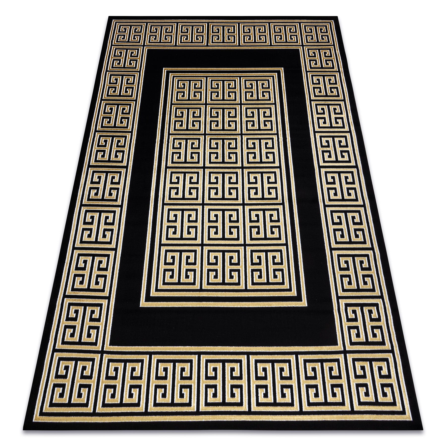Alfombra negra y dorada Alfombras y alfombras de marco griego con