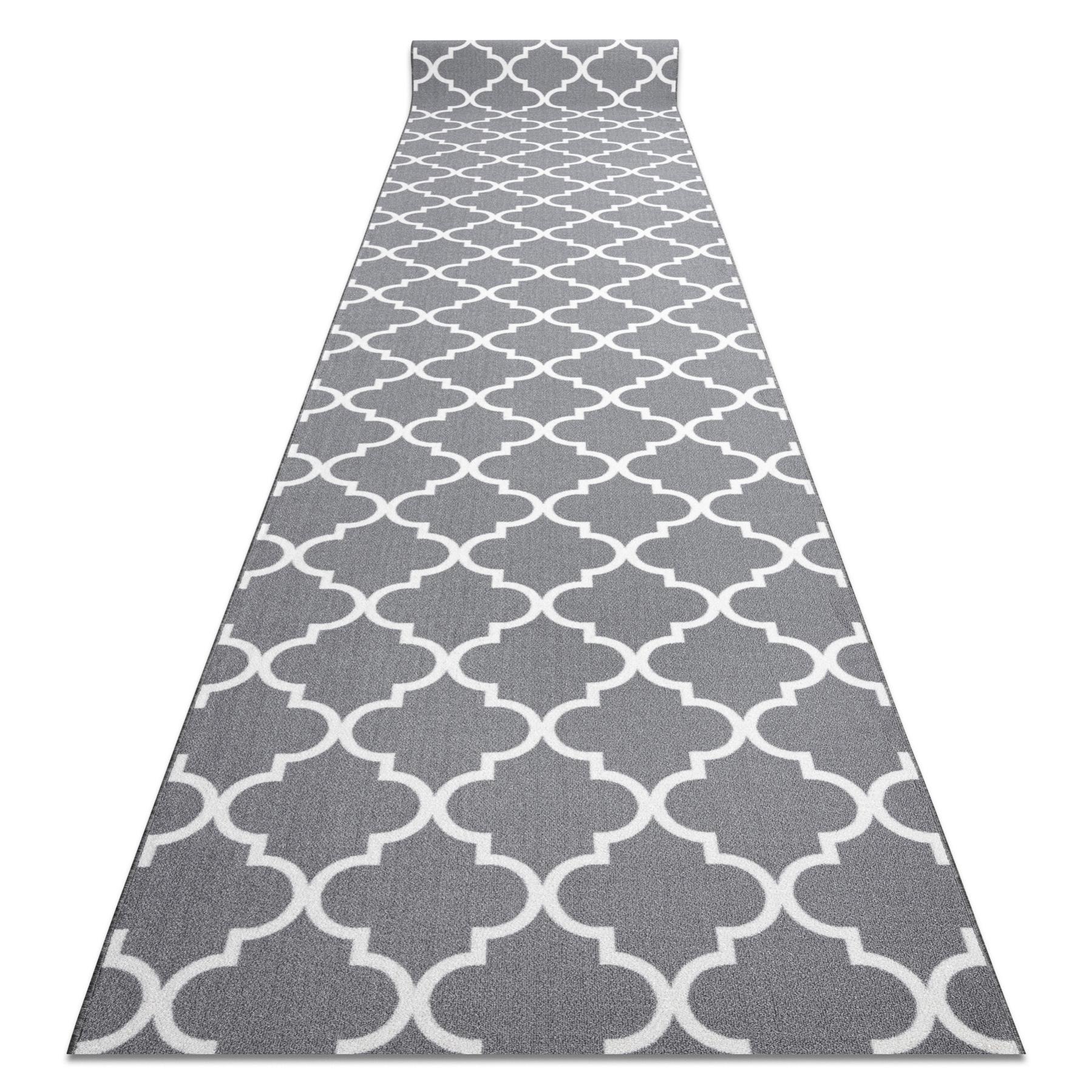 Alfombra de pasillo con refuerzo de goma 133 cm enrejado trébol marroquí gris trellis 30352 133x520 cm