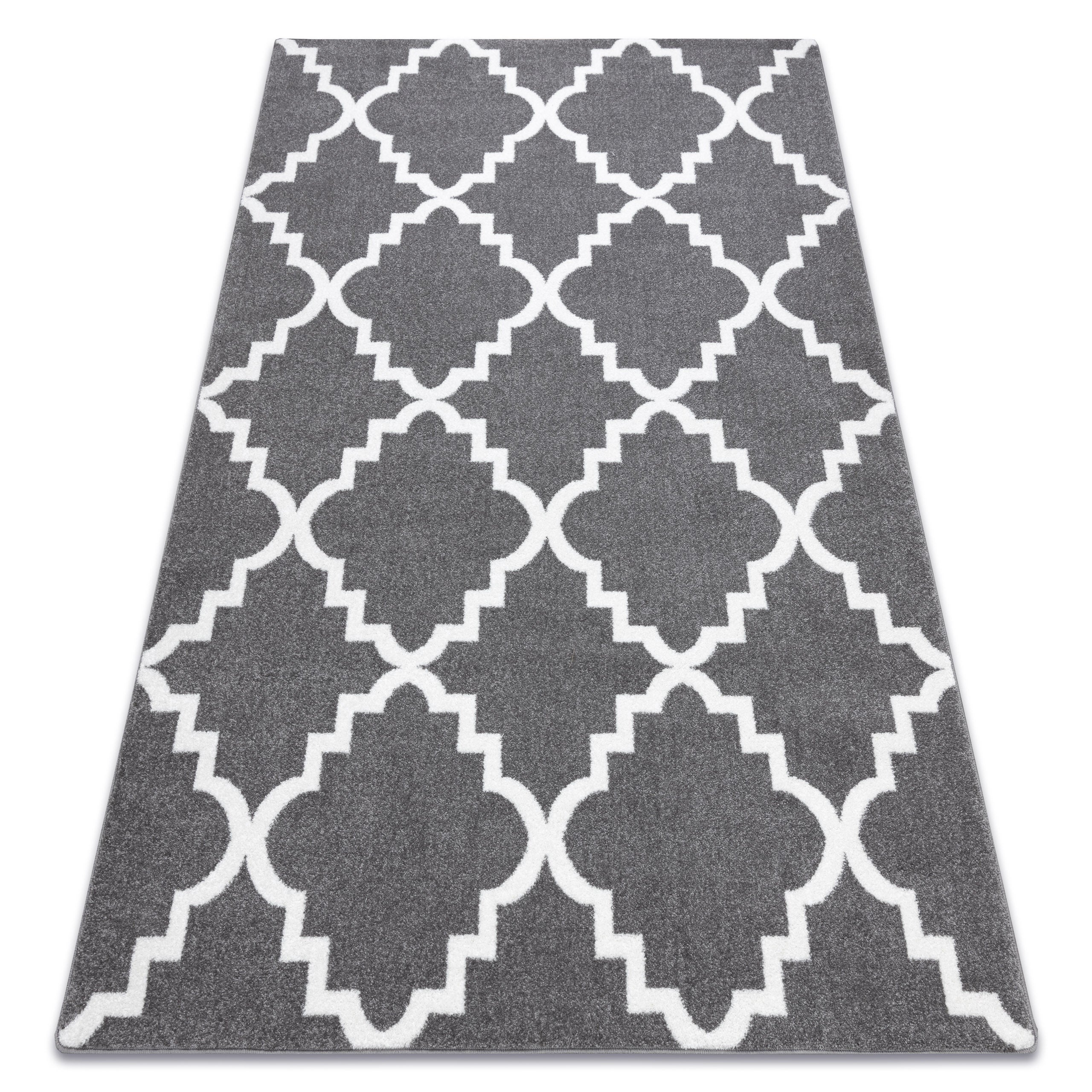Alfombra sketch - f343 enrejado trébol marroquí gris/blanco 280x370 cm