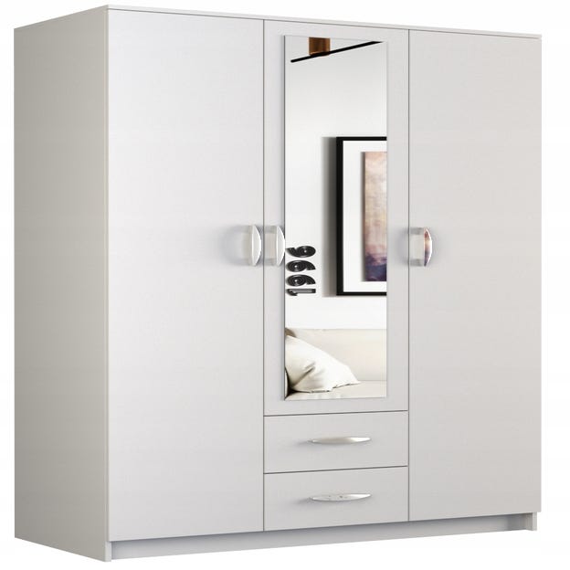 ROMA - Petite Armoire chambre bureau - Penderie multifonctions - 2 portes +  Miroir +2 tiroirs - Meuble de rangement Dressing - blanc