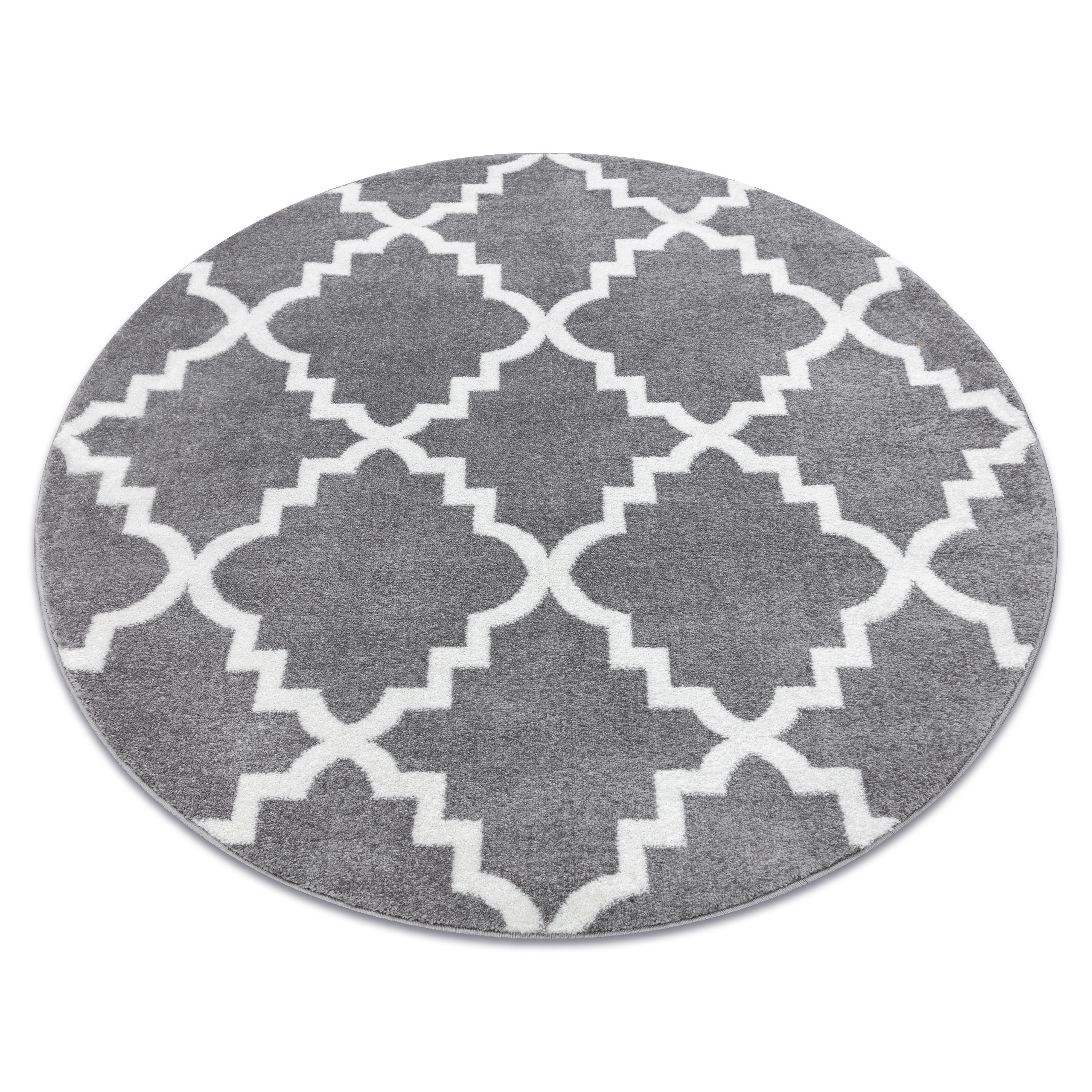 Alfombra sketch círculo - f343 enrejado trébol marroquí gris/blanco circulo 140 cm