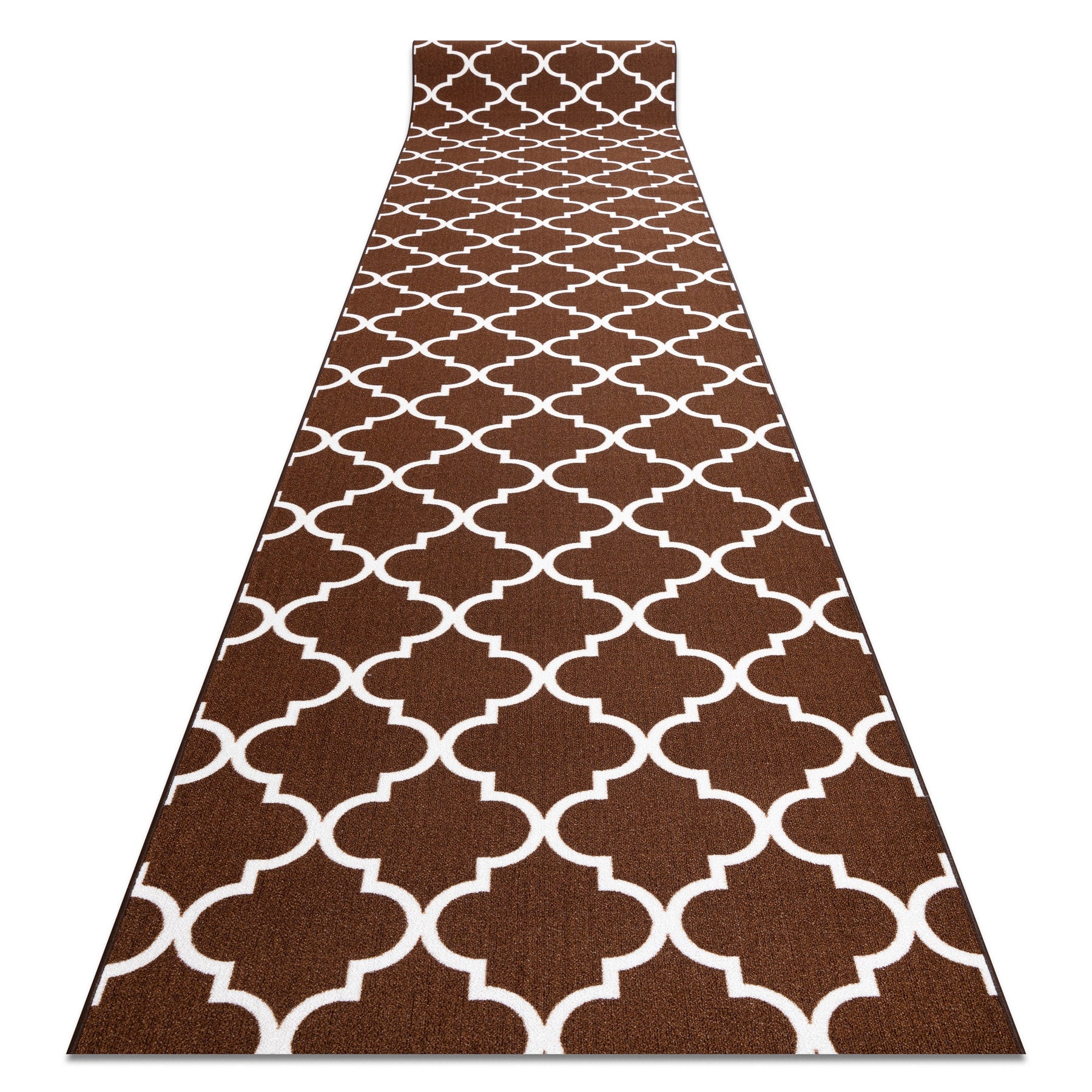 Alfombra de pasillo con refuerzo de goma enrejado trébol marroquí marrón trellis 30351 80 cm 80x800 cm