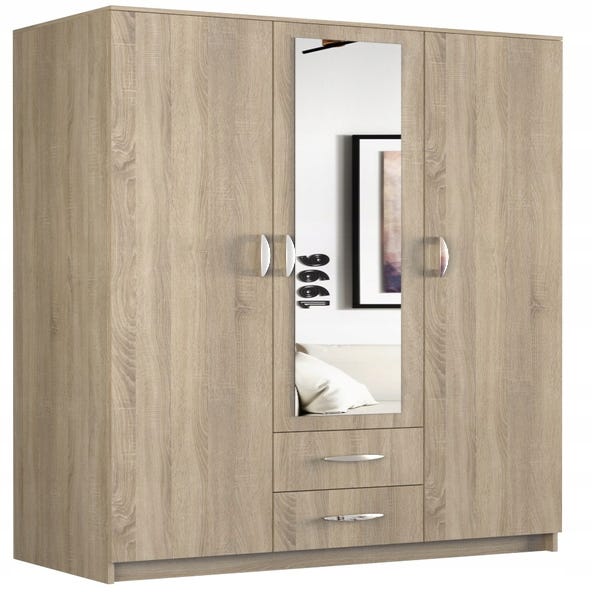ROMA - Petite Armoire chambre bureau - Penderie multifonctions - 2 portes +  Miroir +2 tiroirs - Meuble de rangement Dressing - blanc