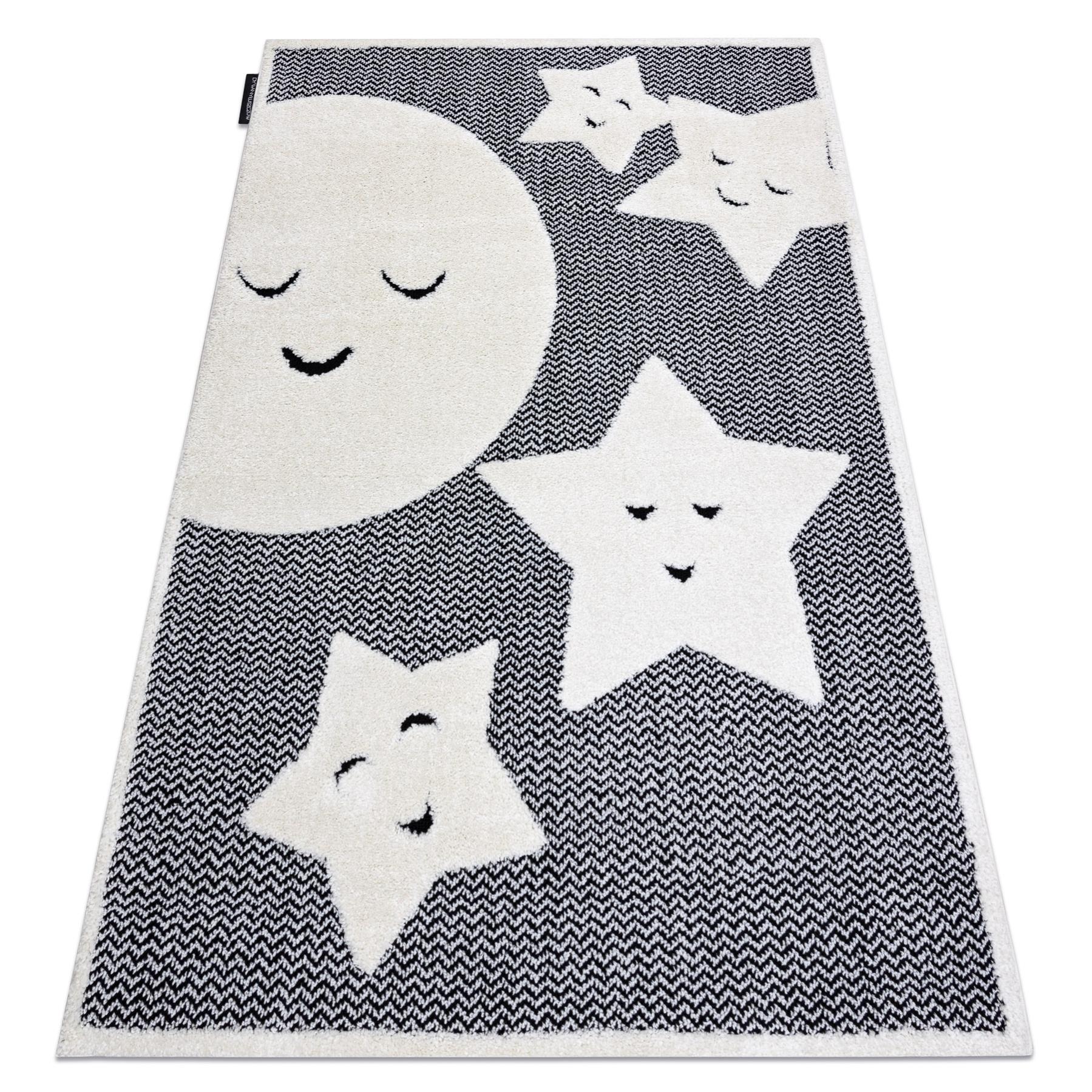 Tapis Bébé étoiles Et Lune - 120x170 Cm, épaisseur 13 Mm, Doux, Lavable, Coloris Bleu Turquoise Et Crème