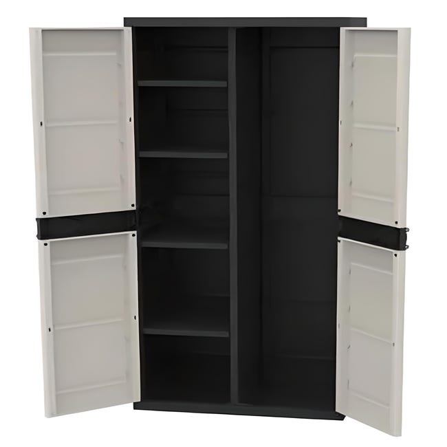 Armoire meuble de rangement 2 portes intérieur/extérieur coloris noir/taupe  - longueur 70 x profondeur 44 x hauteur 176 cm - Conforama