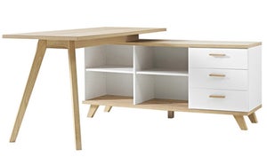 Bureau simple STEELY - L120 cm - Bureau de départ - Pieds blancs - plateau  imitation noyer