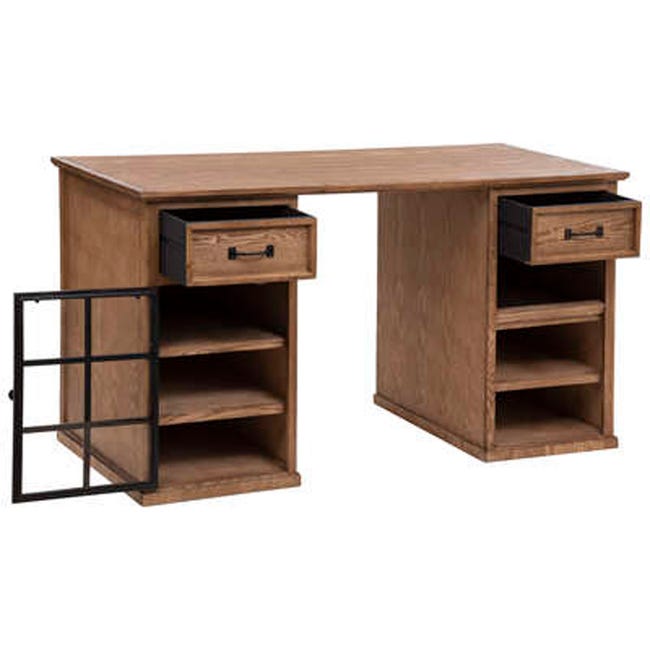 Bureau avec 1 porte et 2 tiroirs en bois / fer coloris marron