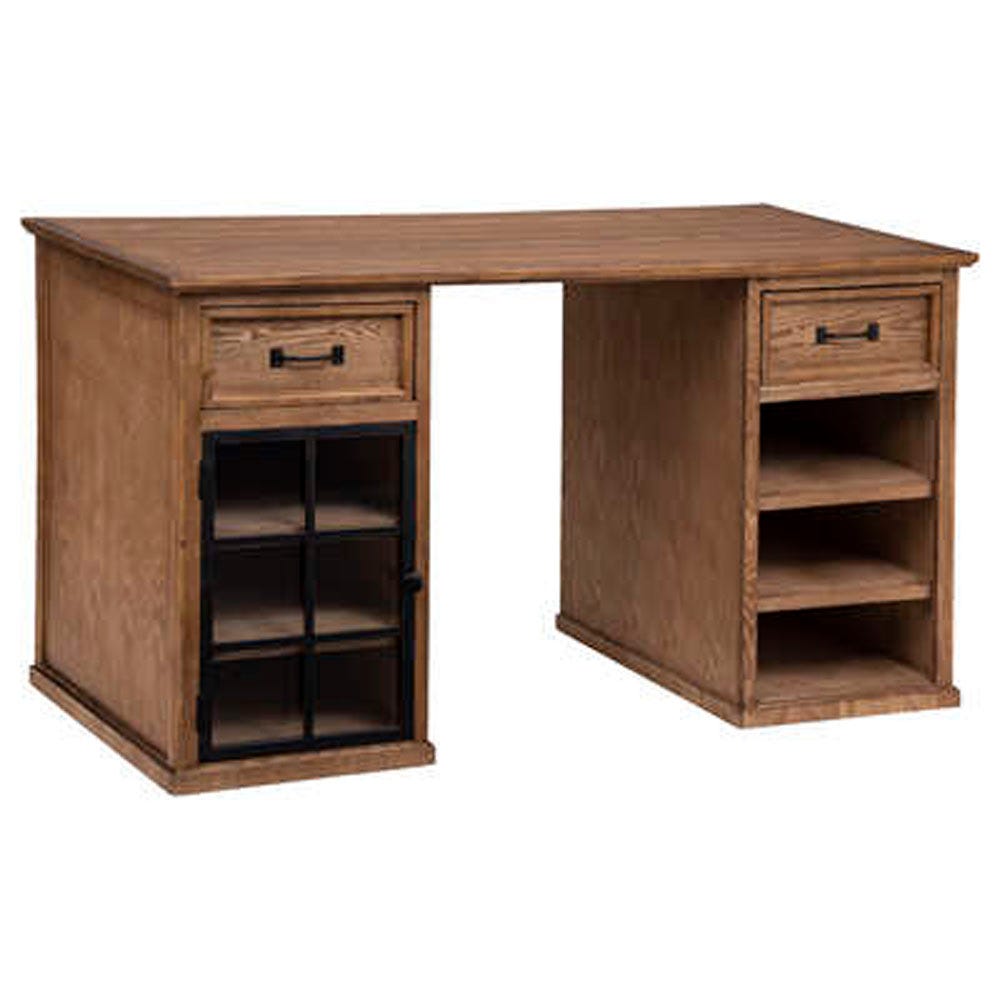 Bureau avec 1 porte et 2 tiroirs en bois / fer coloris marron caramel -  Longueur 143 x Profondeur 60 x Hauteur 78 cm