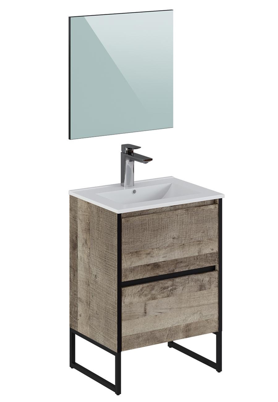 Meuble salle de bain en bois recyclé et marbre Lizon Meuble salle de bain en bois recyclé et marbre Lizon
