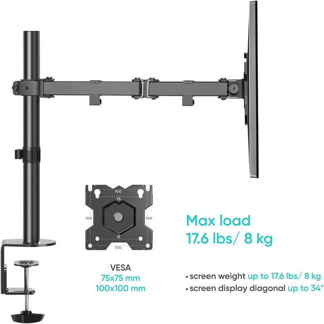 Support bras de bureau articulé LEXMAN, charge maximale 9 kg, 17-32 pouces