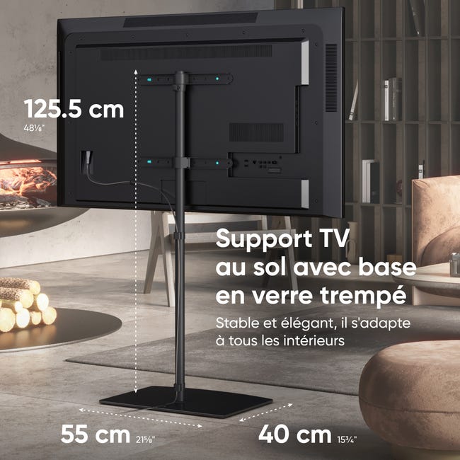 ONKRON Pie TV de piso giratorio 30¨-60 de cristal templado de hasta 41kg  con VESA max. 400x400, Negro, TS5065-B