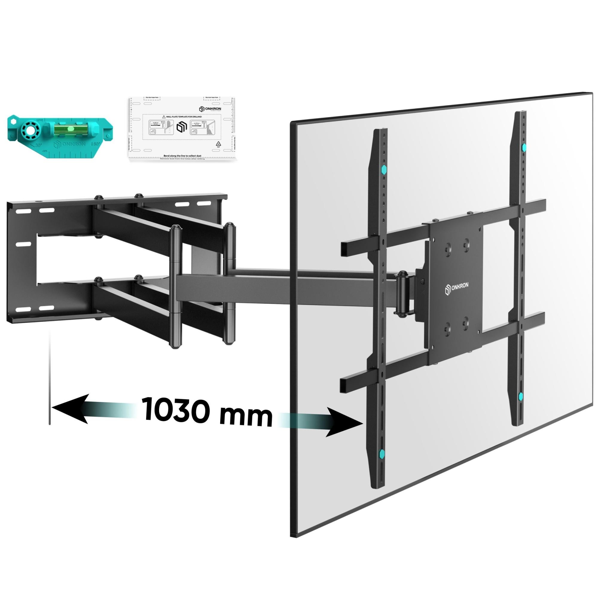 ONKRON Support Mural TV Bras Articulé Long Pour 40-75 Pouces, Accroche Jusqu'à 68 Kg - VESA 600x400 Mm / Inclinaison Tournant Pivotement M7L-B Noir | Leroy Merlin