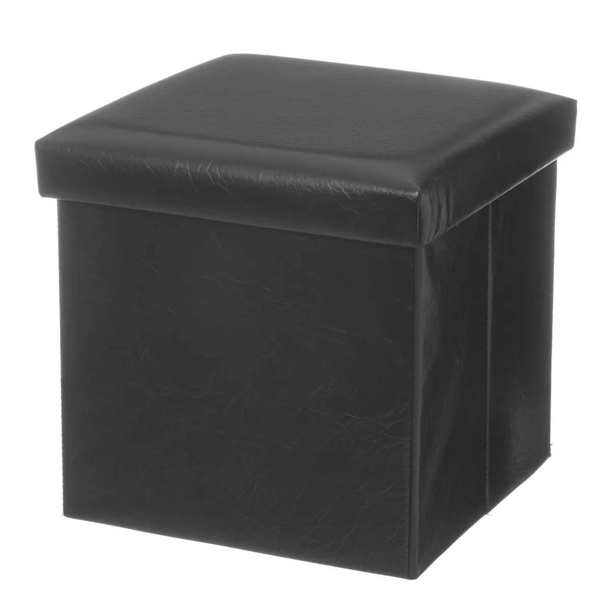 Pouf Puff Contenitore Sgabello Poggiapiedi Pieghevole In Ecopelle, Cubo Portaoggetti 2 Pezzi, 32x32x32 Cm, Marrone