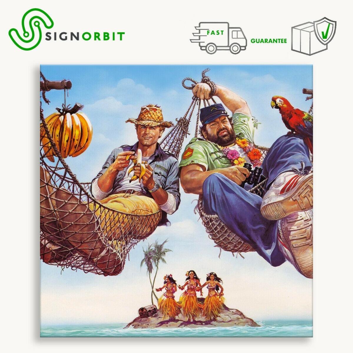 Quadro Dipinto A Mano Bud Spencer E Terence Hill – La Grande Coppia Del Cinema Italiano, 40x30 Cm Con Cornice