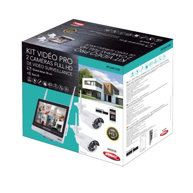 Enregistreur vidéo sans fil et connecté + 2 caméras - Ecran 9 (env 23cm) -  Sécurité