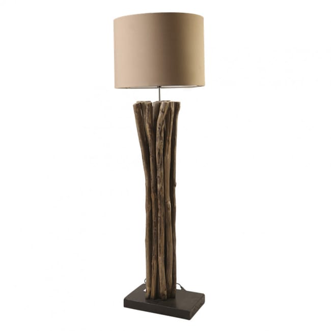 Lampadaire en branches de bois et abat-jour beige H133 cm - LAMPA
