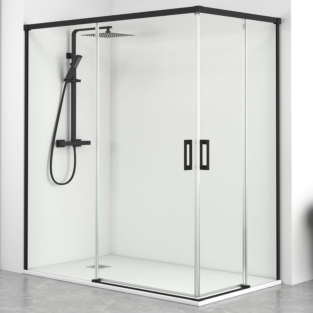 Mampara de ducha de esquina EX809 - 80 x 80 x 195 cm - con doble puerta  abatible - con cristal NANO de 6 mm