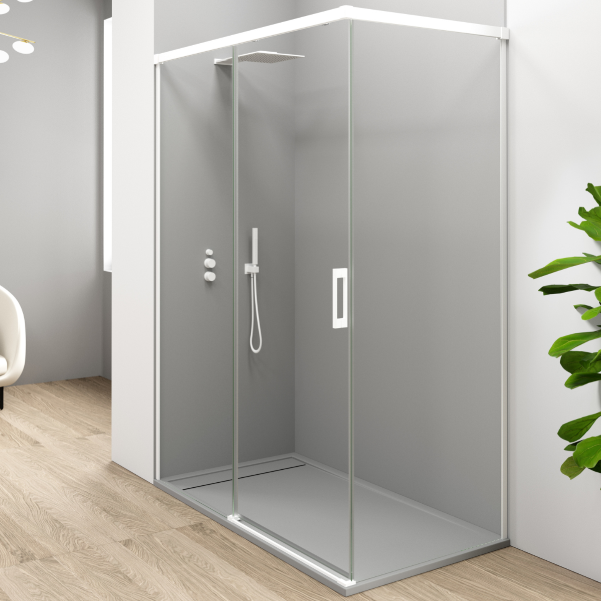 Mampara ducha rectangular corredera | frente 190 - lateral 70 cm | cabina de ducha | cristal 6mm antical 195cm altura | transparente blanco