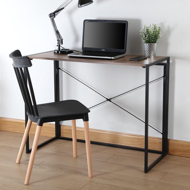 table de bureau pliante bois metal noir versa
