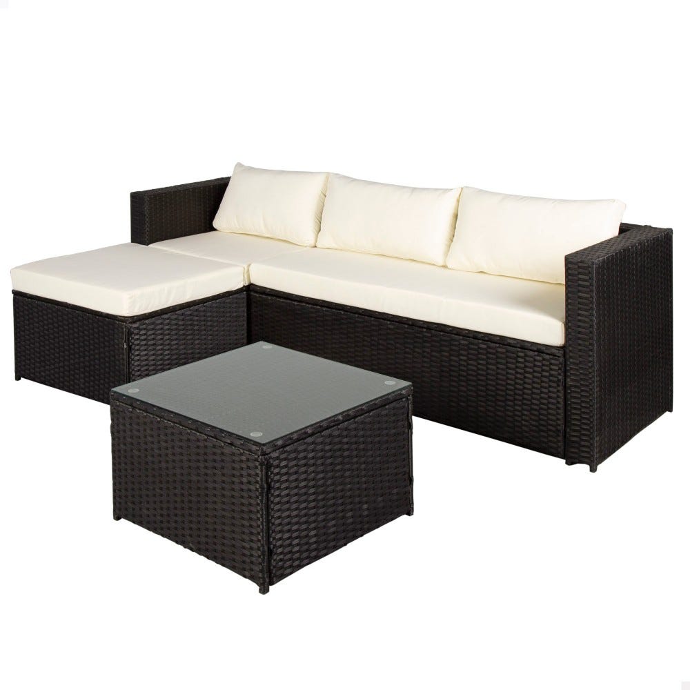 Conjunto muebles terraza y jardín ratán c/sofá chaise longue modular y mesa  Aktive