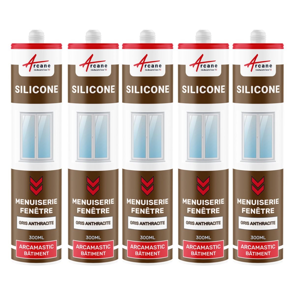 Silicone REXON Tout usage - 6x 290ml - Gris anthracite RAL 7016