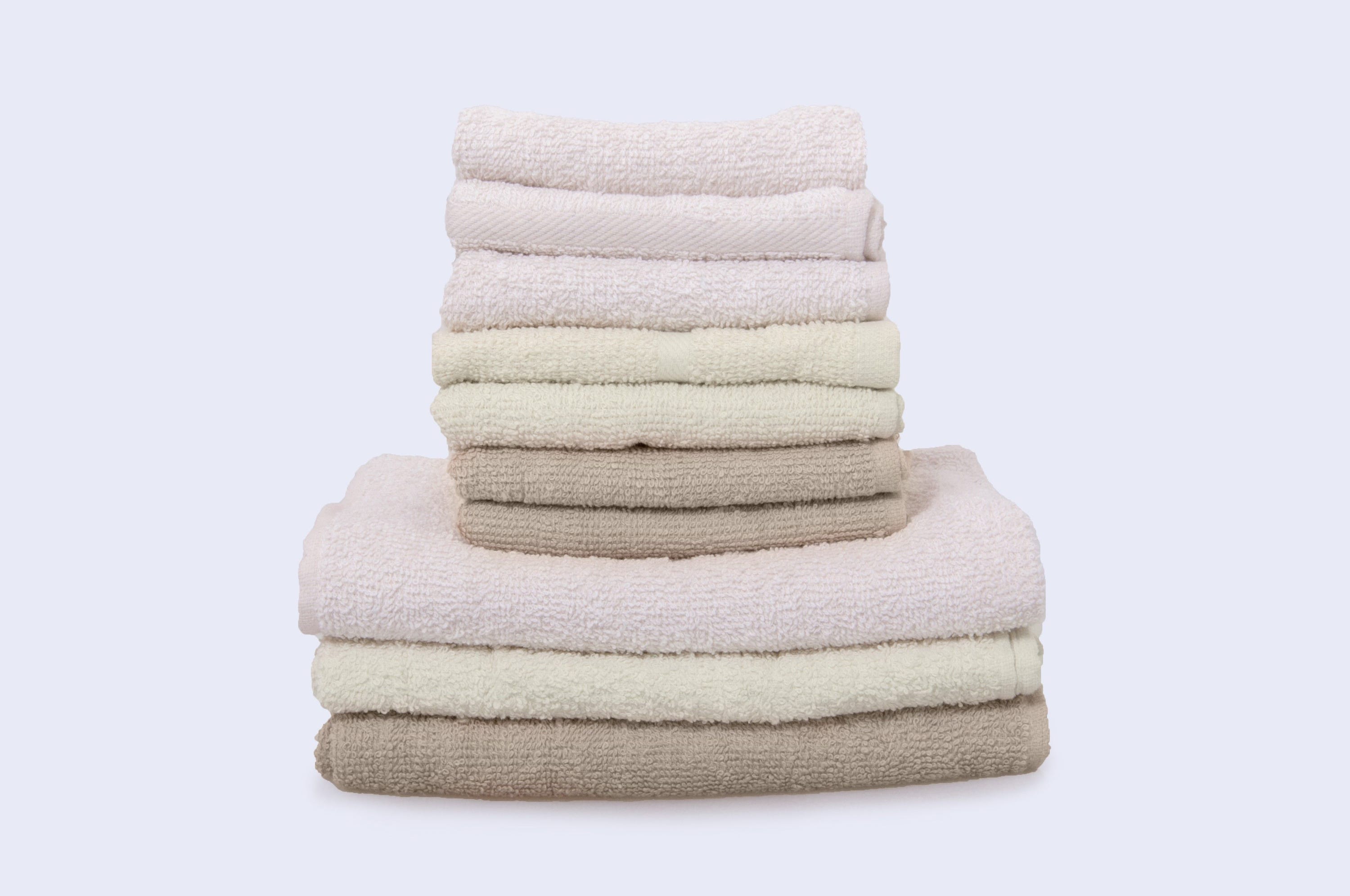 Set da 10 asciugamani, 3 asciugamani ospiti da 30x50, 3 asciugamani viso da  50x90, 3 lavette da 30x30, 1 manopola da 16x21, 100% cotone, beige