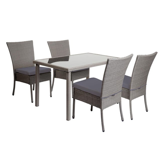Set 2x Sedie Esterno Giardino Impilabili Polyrattan HWC-G19 Nero Cuscini Grigio Scuro | Leroy Merlin