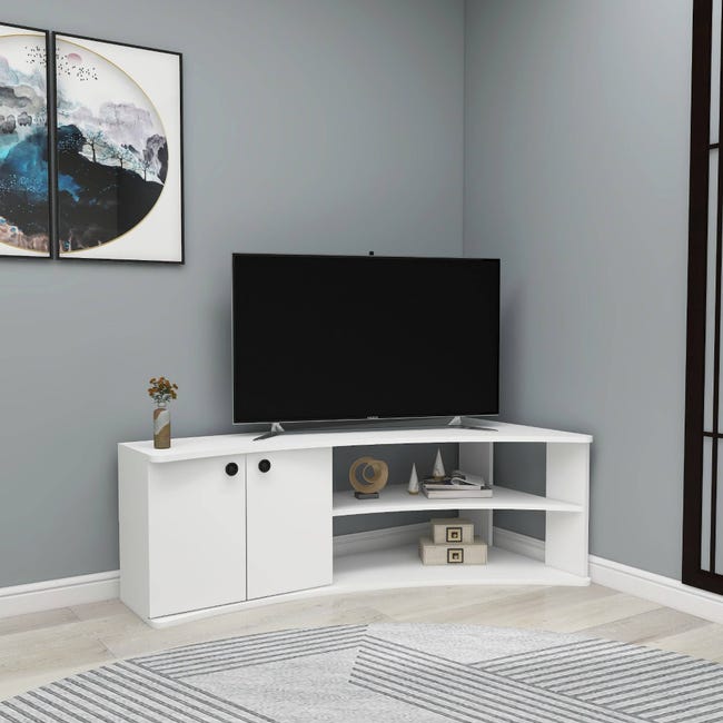 Meuble TV blanc moderne Meuble téléviseur d'angle avec compartiment - Ciel  & terre