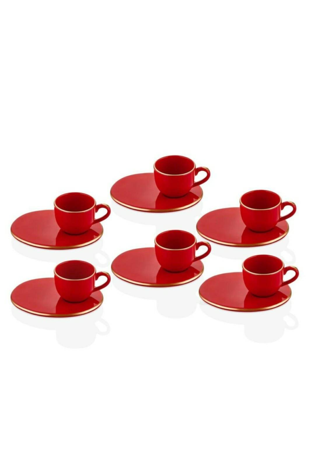 Lot De 6 Tasses De Café Et Sous Tasses Zain 90ml Céramique Rouge Et Or Leroy Merlin 