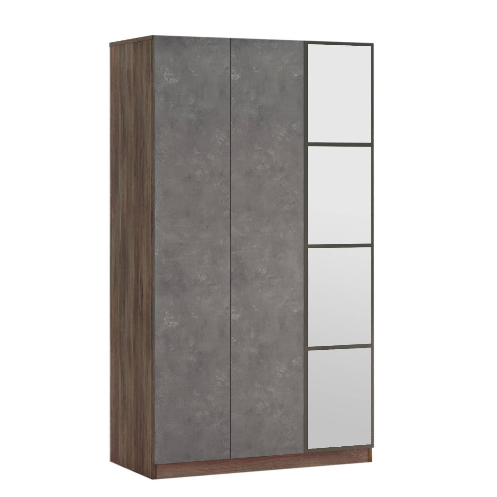 Armoire 3 portes avec miroir Natho L103,8cm Bois Naturel et Gris
