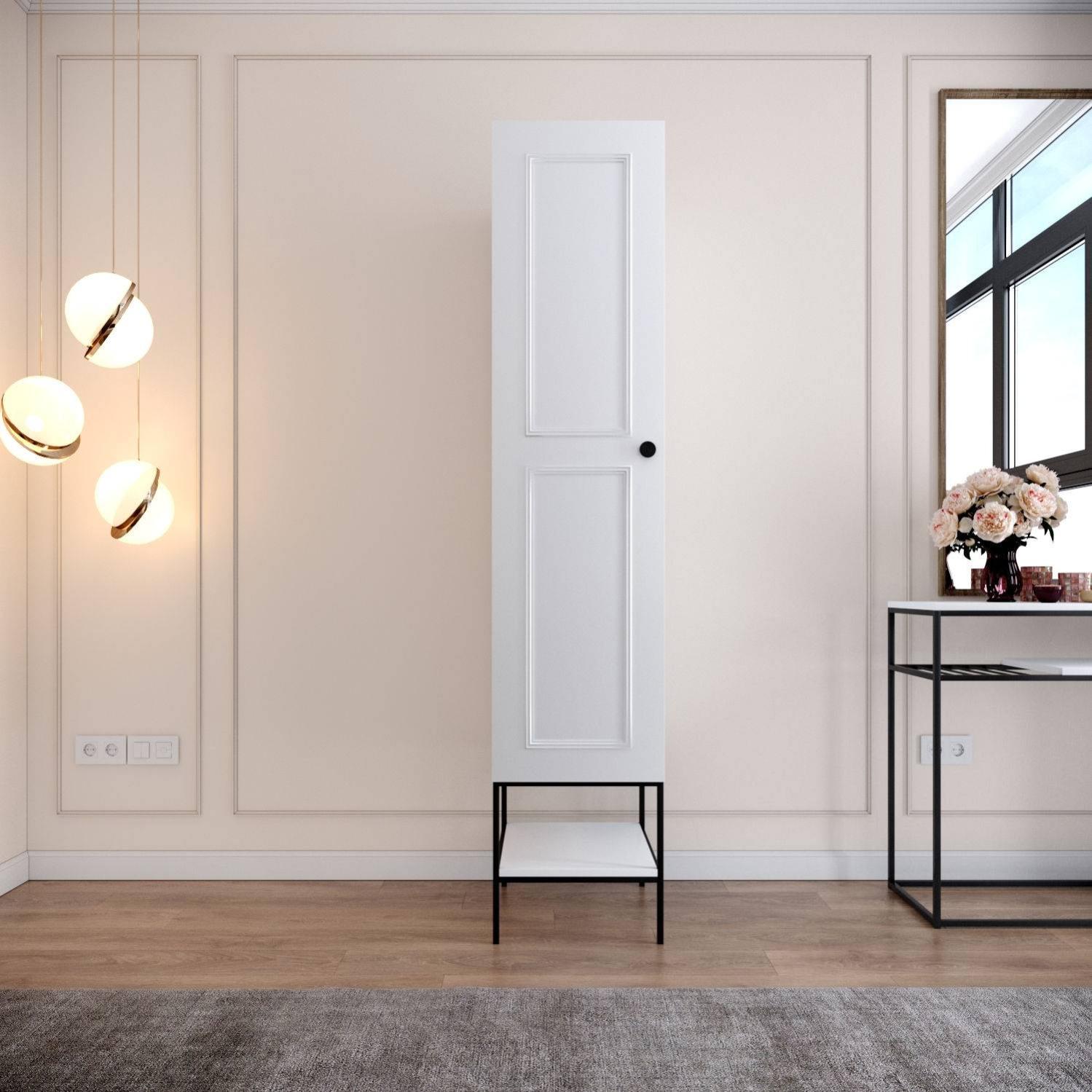 Armoire 1 porte avec étagère Imperiosus L42xH200cm Bois Blanc et Métal Noir Leroy Merlin