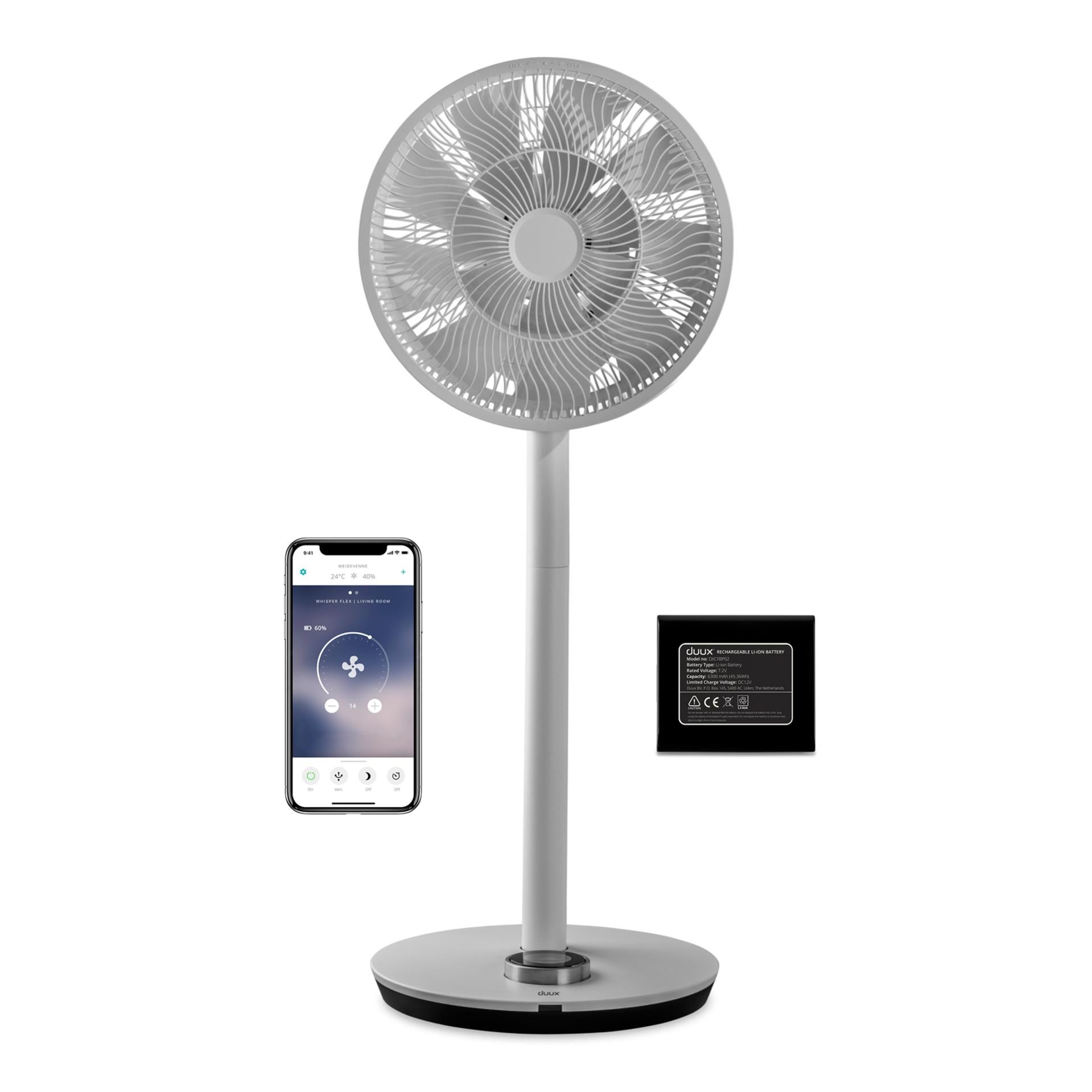 Ventilateur sur pied Whisper 2 gris, DUUX, 19W 34 cm