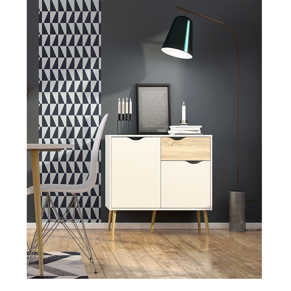 Credenza Bassa Per Cucina Soggiorno Colore Rovere E Bianco Opaco