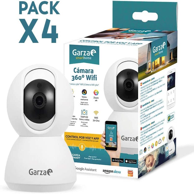 Garza Smart - Pack 4 Cámaras IP Wifi: Vigilancia Interior Inteligente de  alta resolución con Sensor de Movimiento, Visión Nocturna y control por app