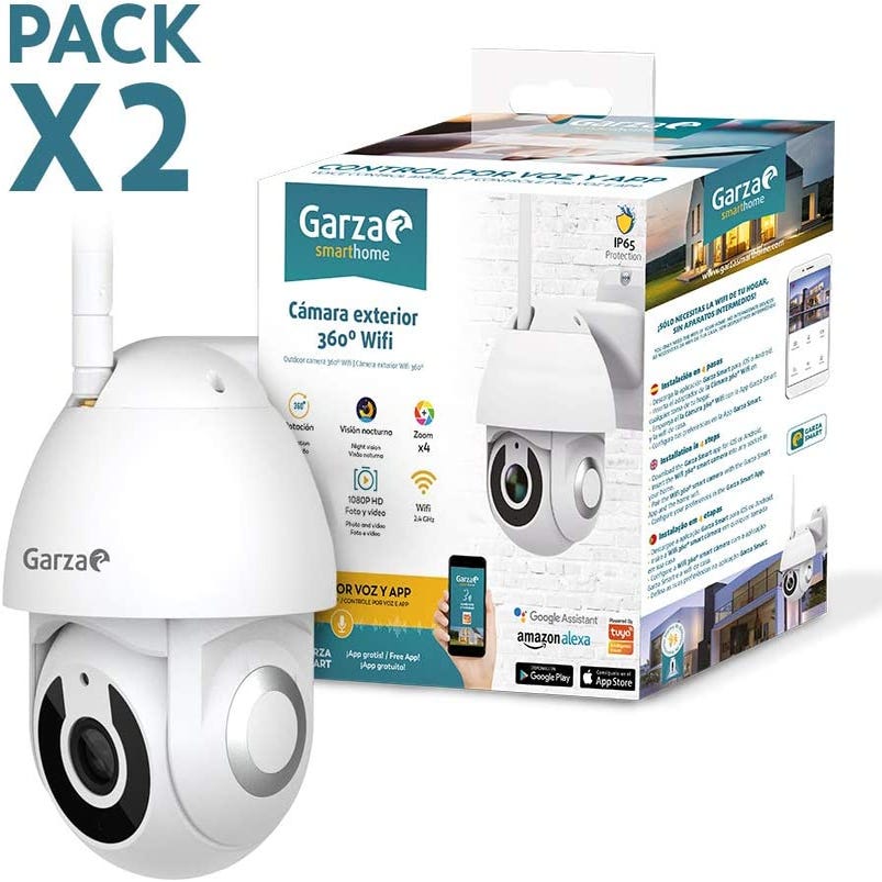 Garza Smart - Pack de 2 Cámaras de vigilancia exterior Wifi 1080P HD: IP65, Visión  Nocturna, Detección De Movimiento y Control por app