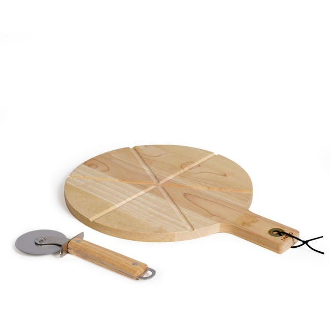 Livoo Planche à pizza ronde en bois 40 cm – Planche à pizza avec roulette à  pizza en acier inoxydable – Planche à découper et roulette à pizza – Planche  en bois