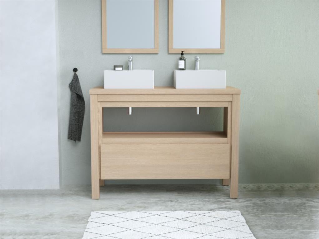 Meuble de salle de bain avec double vasque à poser - Placage chêne