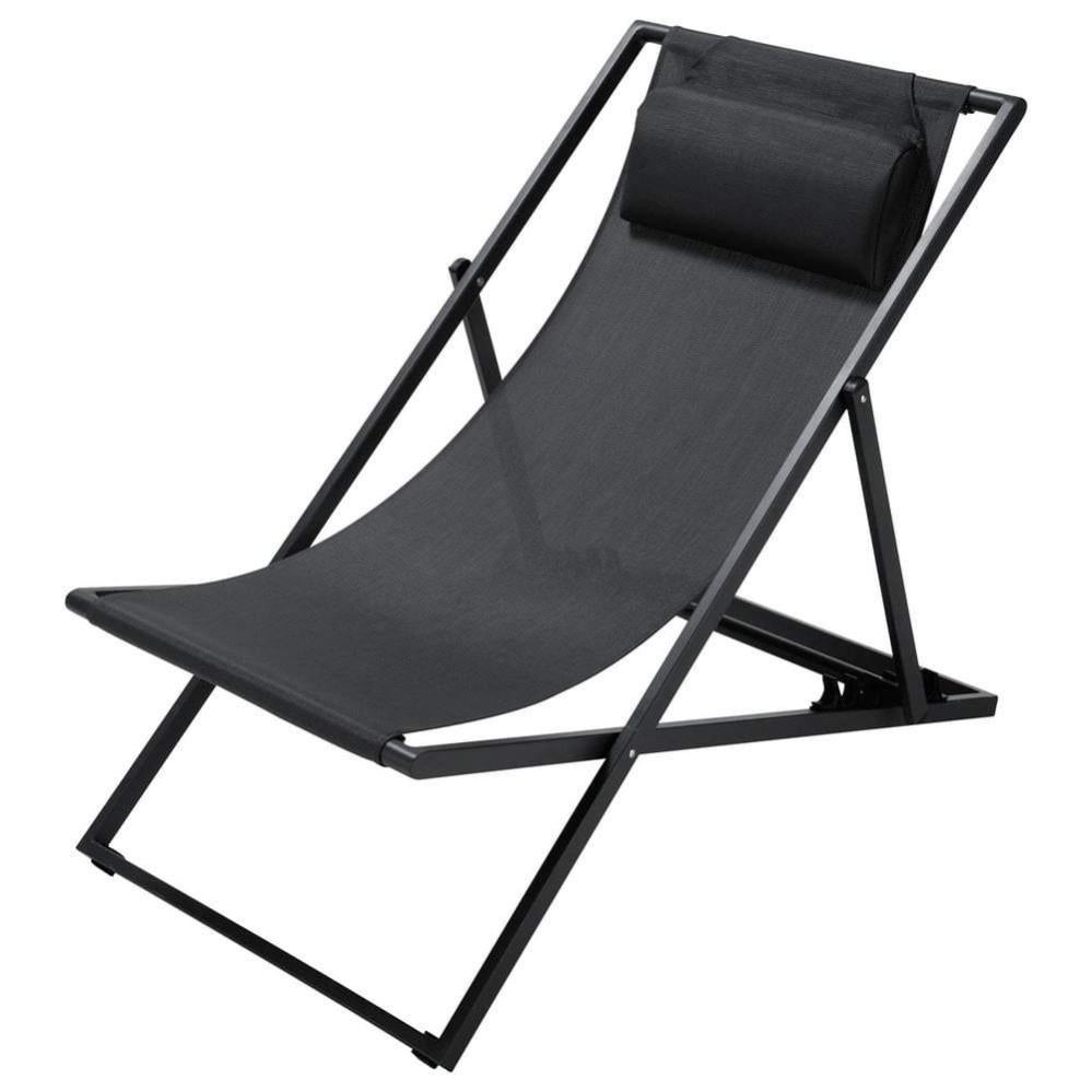 SONGMICS Lettino Prendisole Largo, Sedia a Sdraio Pieghevole, 71 x 200 x 38 cm, Max Portata 150 kg, con Poggiatesta Parasole e Schienale Reclinabile, per Terrazzo Piscina Giardino, Nero GCB22BK