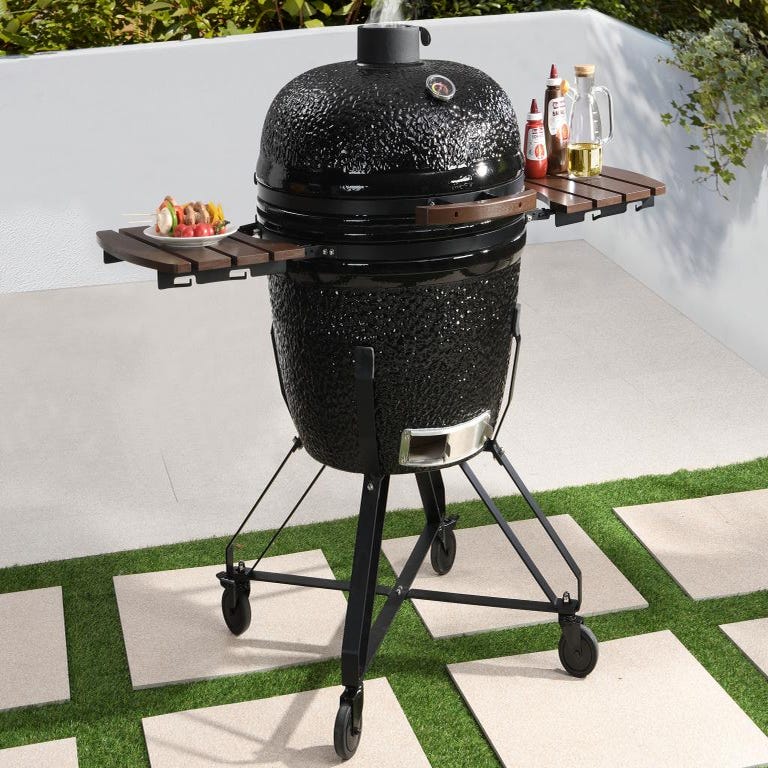 Barbecue kamado à charbon en céramique et bambou 67 x 85 x 120 cm - AYUMI