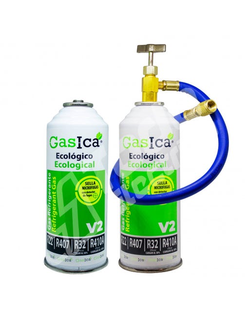 Restricción Pack para poner tubo respirador Pack 2 Botellas Gas refrigerante orgánico Gasica V2 Sustituto R22/R407  R410A con Manguera recarga aire acondicionado | Leroy Merlin