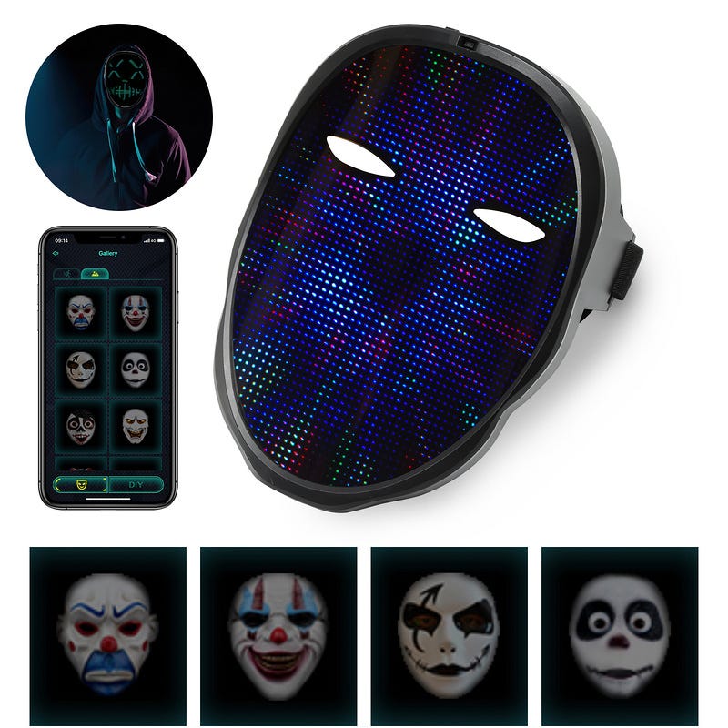 HD Masque Led visage WIFI avec motif personnalisé programmable par APP pour  les fêtes, les masques d'Halloween et les cadeaux d'anniversaire