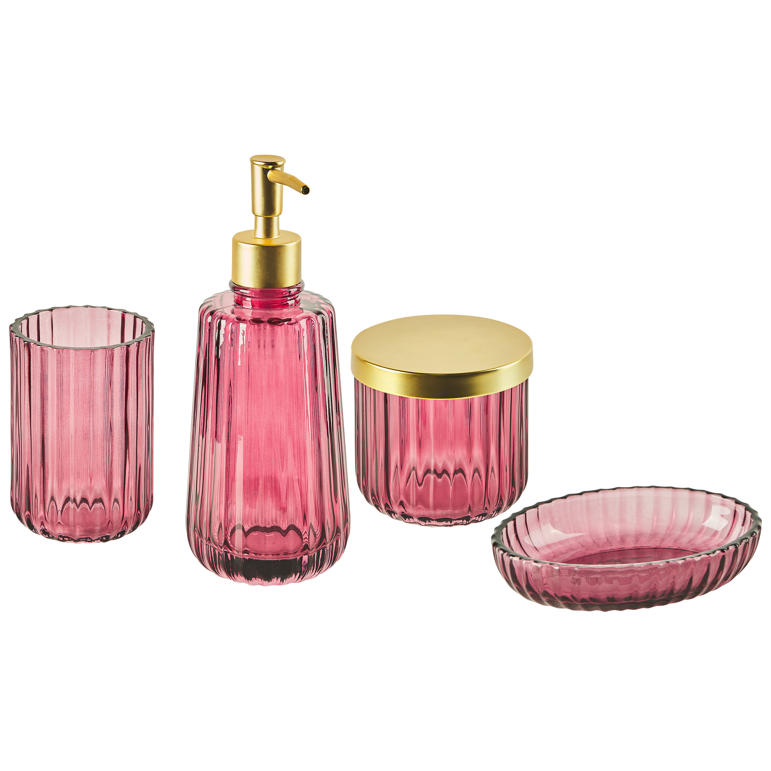 Set di 4 accessori bagno vetro rosa e oro CARDENA