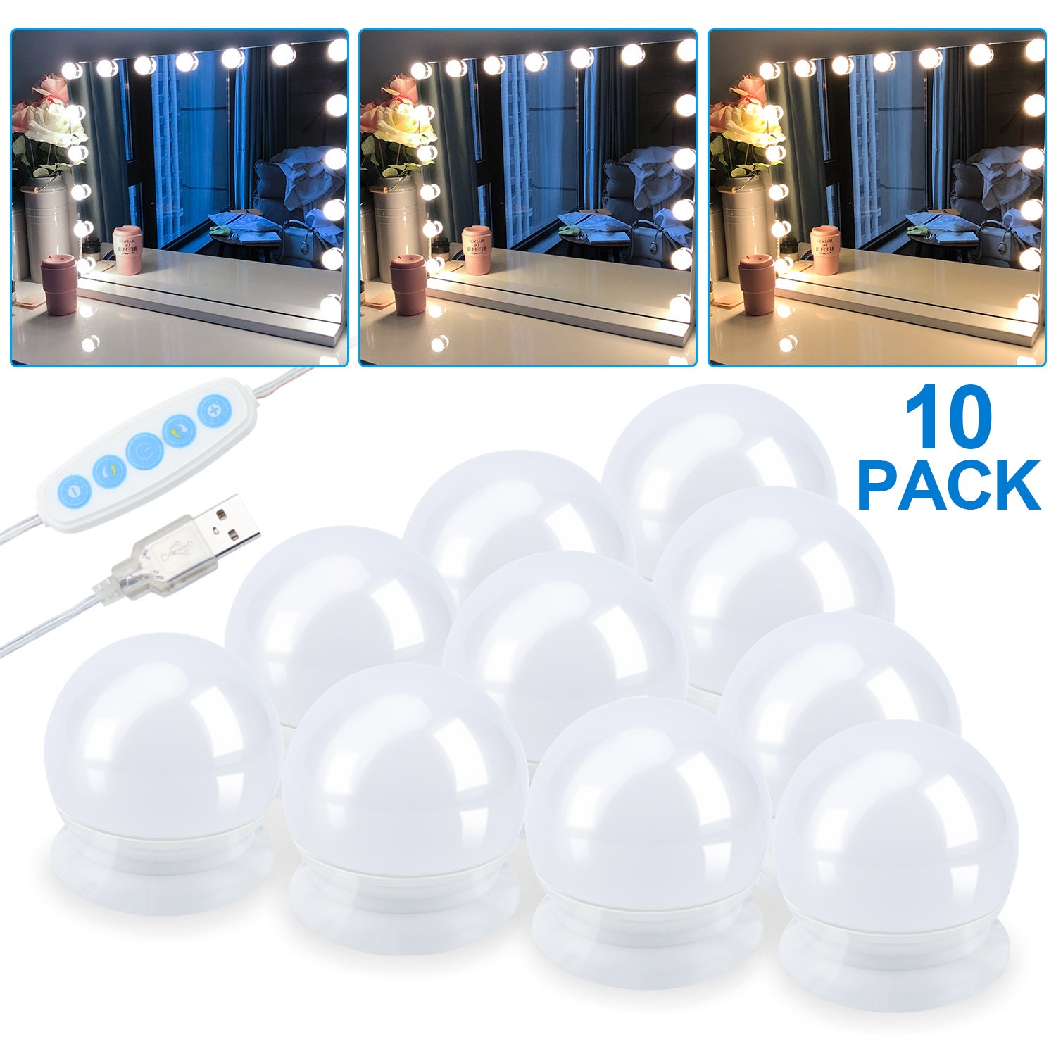 Lampe de maquillage à miroir LED 10 LED à intensité variable Lampe USB DIY