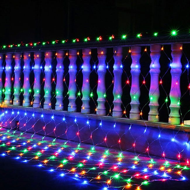 LED net lumière décoration rideau guirlande lumineuse éclairage 8 modes  IP44 fête de Noël extérieur intérieur Blanc chaud 2x2M